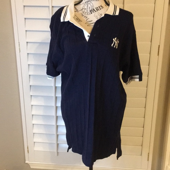 NY Yankees Polo navy blue shirt size Medium Stitches brand - Picture 4 of 17